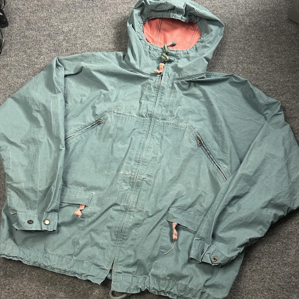 Vintage Gap Jacket Mens Medium Green Canvas Hooded Anorak Lined 90s Outdoor